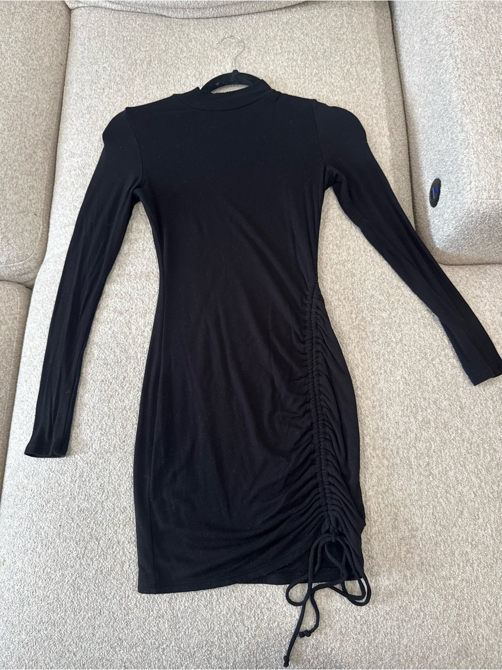 OOTDFash Black Long-Sleeve Ruched Side Dress